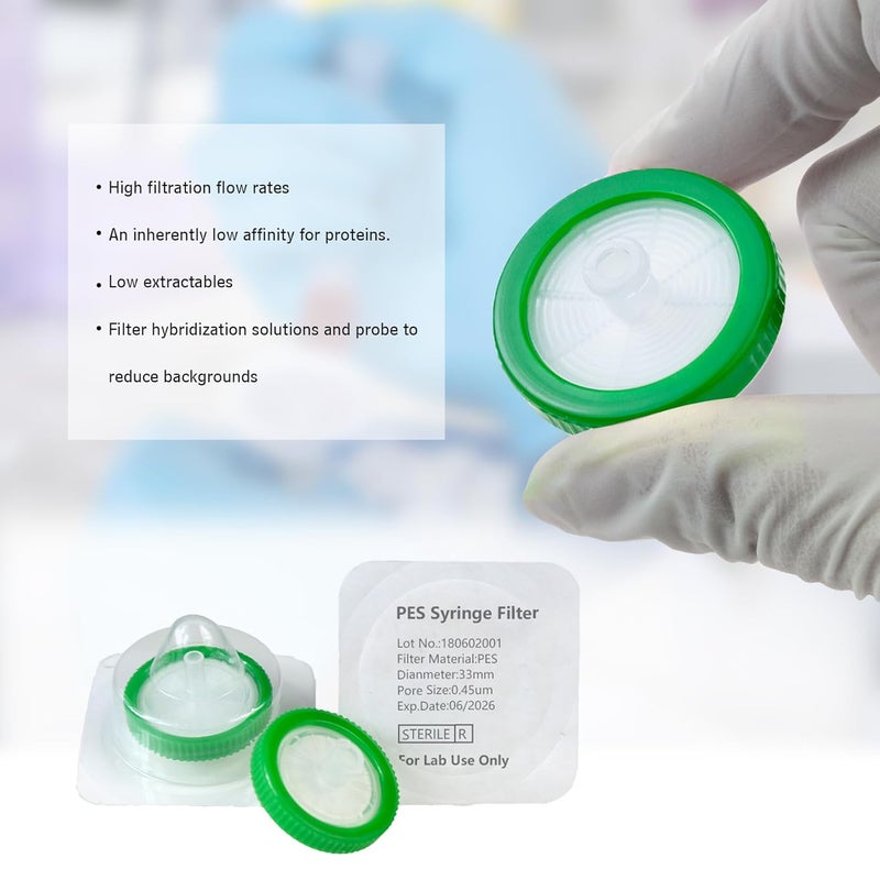 Labfil Sterilized Syringe Filter PES 20 Pack, 0.45 um Pore Size, 33 mm Membrane Diameter, Hydrophilic Filtration Sterile Packed Individually - Image 3